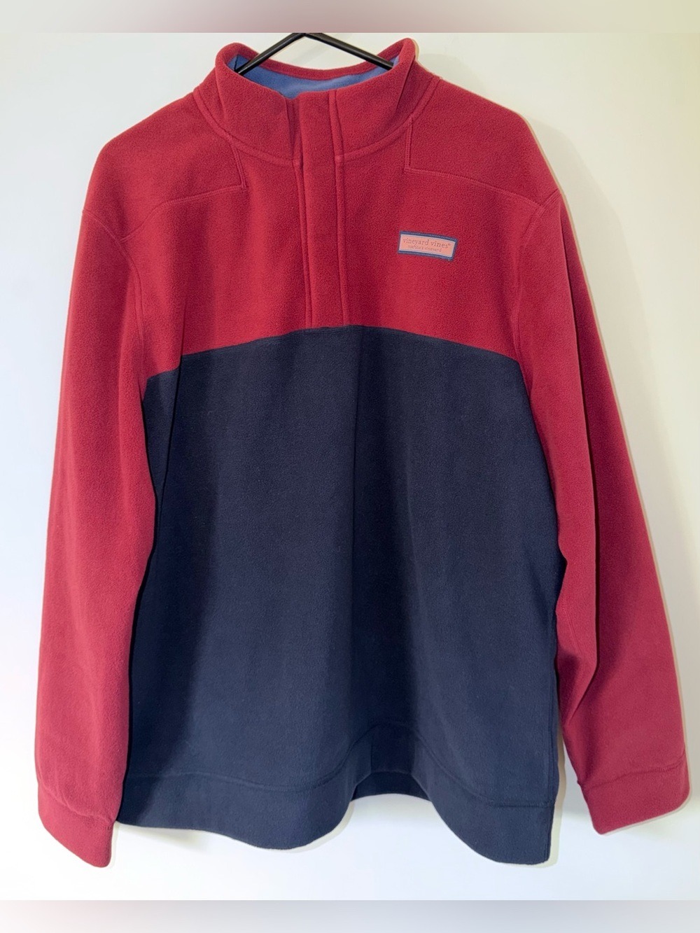 Vineyard Vines Men XL Fleece Snap Mock Neck Pullover Navy Maroon Colorblock